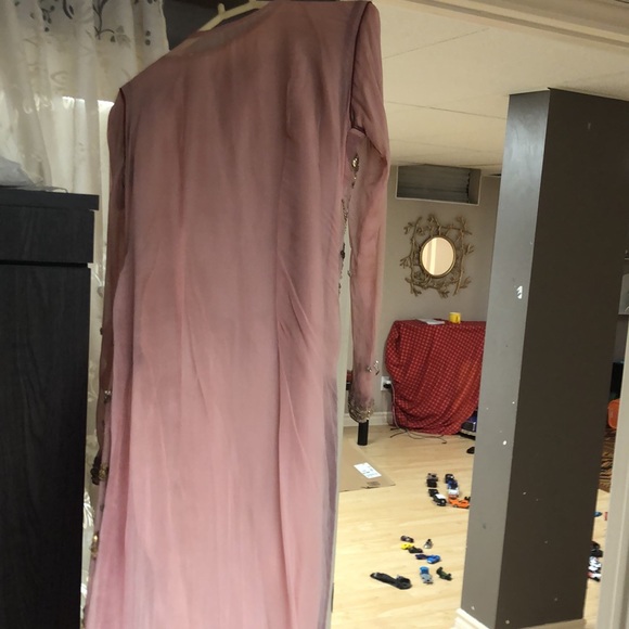 Pakistani (kurta )Chiffon suit 3 piece suit, tea pink - Picture 5 of 11
